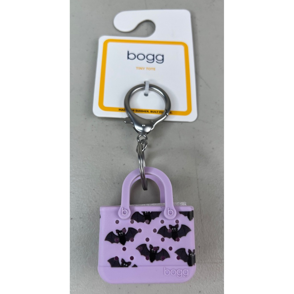 NEW Bogg Tiny Tote Keychain Bag Charm Purple Black Bat Halloween Boo